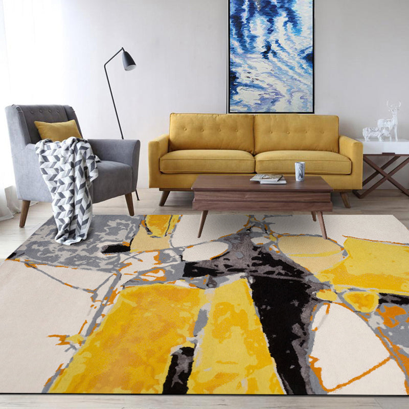 Yellow Abstract Area Rug Polyester Industrial Rug Washable Anti-Slip Backing Pet Friendly Indoor Rug for Decoration Yellow Clearhalo 'Area Rug' 'Modern' 'Rugs' Rug' 1897418