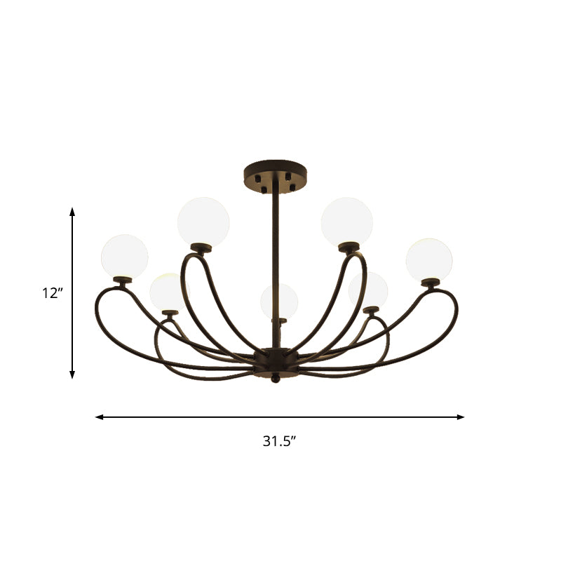 Black Curved Arm Chandelier with Orbit Shade 8 Lights Contemporary Metal G4 Pendant Light Clearhalo 'Ceiling Lights' 'Chandeliers' 'Modern Chandeliers' 'Modern' Lighting' 189746