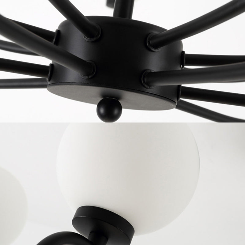 Black Curved Arm Chandelier with Orbit Shade 8 Lights Contemporary Metal G4 Pendant Light Clearhalo 'Ceiling Lights' 'Chandeliers' 'Modern Chandeliers' 'Modern' Lighting' 189749