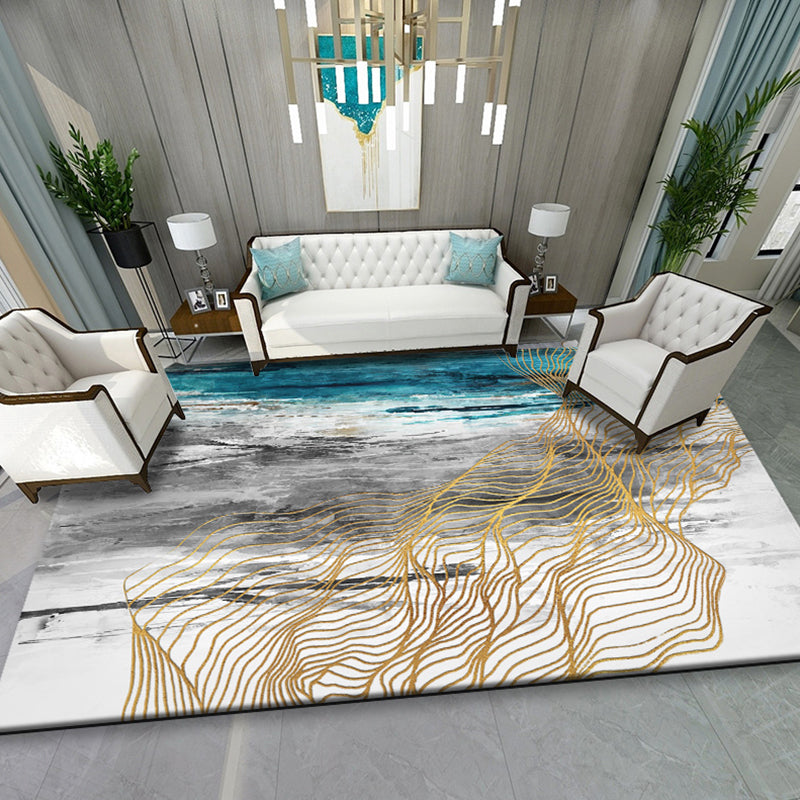 Decorative Swirl Striped Pattern Rug Modernism Rug Polyester Washable Non-Slip Pet Friendly Carpet for Living Room Light Gray Clearhalo 'Area Rug' 'Modern' 'Rugs' Rug' 1897648