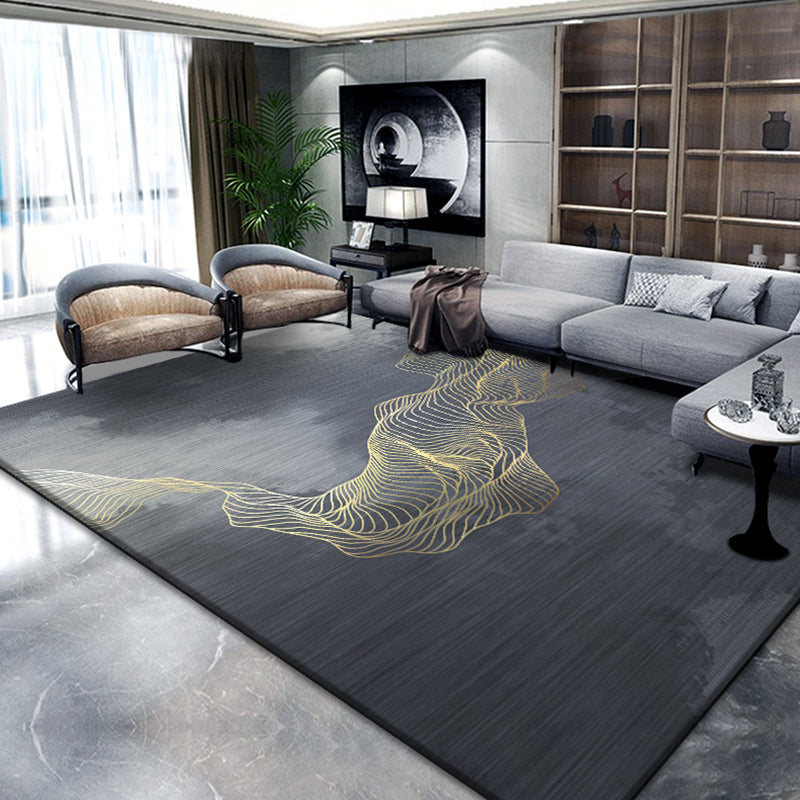 Decorative Swirl Striped Pattern Rug Modernism Rug Polyester Washable Non-Slip Pet Friendly Carpet for Living Room Black Clearhalo 'Area Rug' 'Modern' 'Rugs' Rug' 1897652