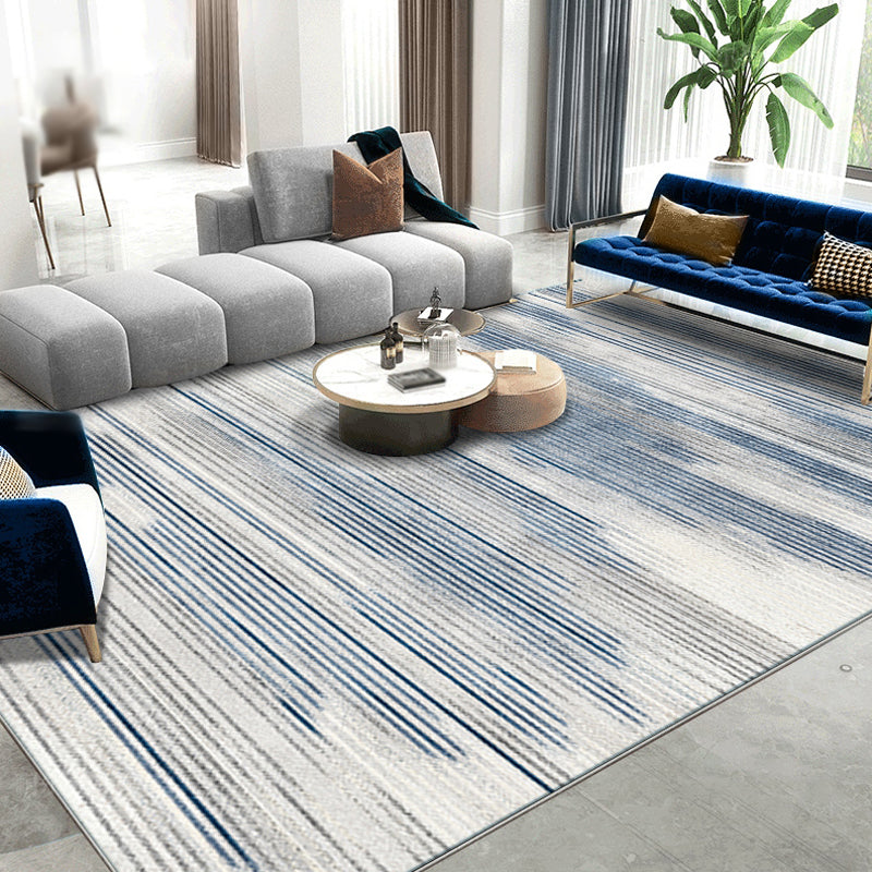 Blue Stripe Pattern Rug Polyester Modernist Rug Machine Washable Anti-Slip Backing Rug for Sitting Room Blue Clearhalo 'Area Rug' 'Modern' 'Rugs' Rug' 1897755