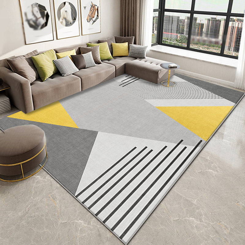 Novelty Bedroom Rug Grey and Yellow Striped Pattern Rug Polyester Washable Non-Slip Pet Friendly Area Rug Grey Clearhalo 'Area Rug' 'Modern' 'Rugs' Rug' 1897776