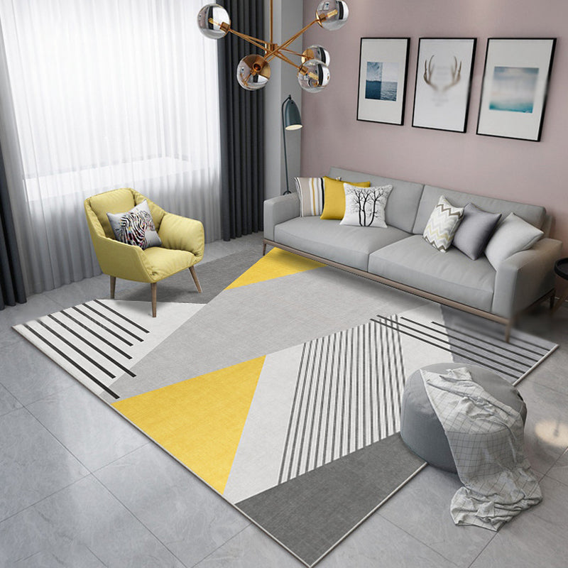 Novelty Bedroom Rug Grey and Yellow Striped Pattern Rug Polyester Washable Non-Slip Pet Friendly Area Rug Clearhalo 'Area Rug' 'Modern' 'Rugs' Rug' 1897778