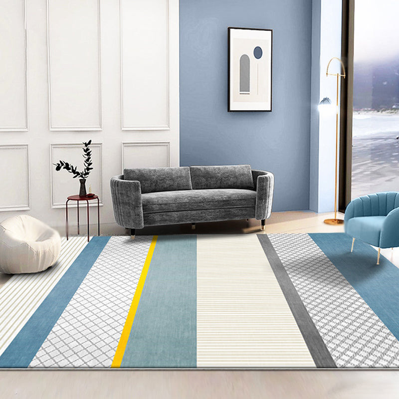 Creative Blue Novelty Rug Polyester Checked and Striped Pattern Carpet Washable Non-Slip Backing Pet Friendly Rug for Parlor Blue Clearhalo 'Area Rug' 'Modern' 'Rugs' Rug' 1897783