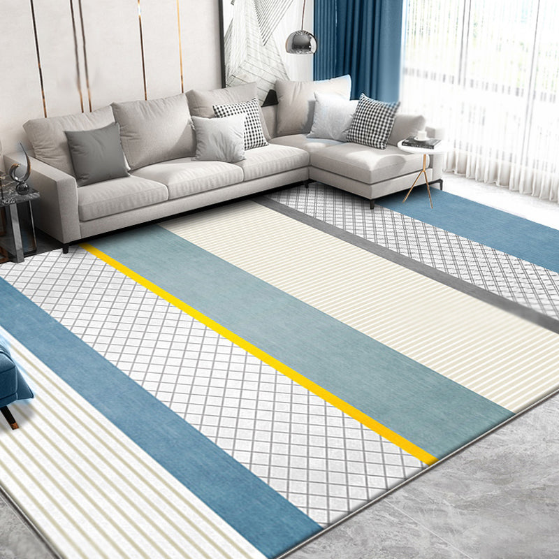 Creative Blue Novelty Rug Polyester Checked and Striped Pattern Carpet Washable Non-Slip Backing Pet Friendly Rug for Parlor Clearhalo 'Area Rug' 'Modern' 'Rugs' Rug' 1897784