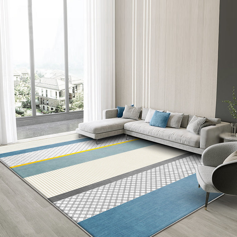 Creative Blue Novelty Rug Polyester Checked and Striped Pattern Carpet Washable Non-Slip Backing Pet Friendly Rug for Parlor Clearhalo 'Area Rug' 'Modern' 'Rugs' Rug' 1897785