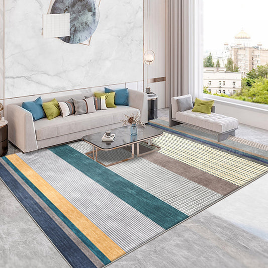 Funky Striped Pattern Rug with Plaid Grey Modern Rug Polyester Washable Non-Slip Pet Friendly Area Carpet for Parlour Grey Clearhalo 'Area Rug' 'Modern' 'Rugs' Rug' 1897790