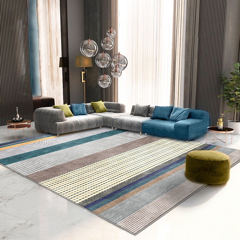 Funky Striped Pattern Rug with Plaid Grey Modern Rug Polyester Washable Non-Slip Pet Friendly Area Carpet for Parlour Clearhalo 'Area Rug' 'Modern' 'Rugs' Rug' 1897792