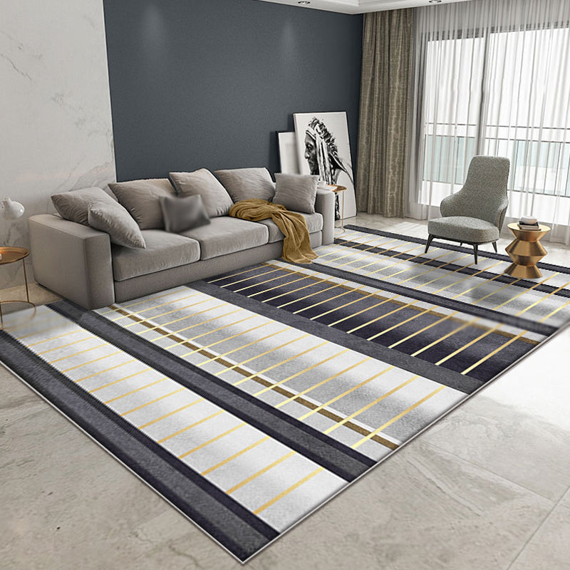 Black Modern Rug Polyester Striped Pattern Rug Pet Friendly Washable Non-Slip Area Rug for Living Room Black Clearhalo 'Area Rug' 'Modern' 'Rugs' Rug' 1897797