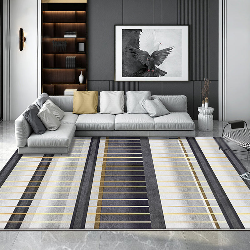 Black Modern Rug Polyester Striped Pattern Rug Pet Friendly Washable Non-Slip Area Rug for Living Room Clearhalo 'Area Rug' 'Modern' 'Rugs' Rug' 1897798