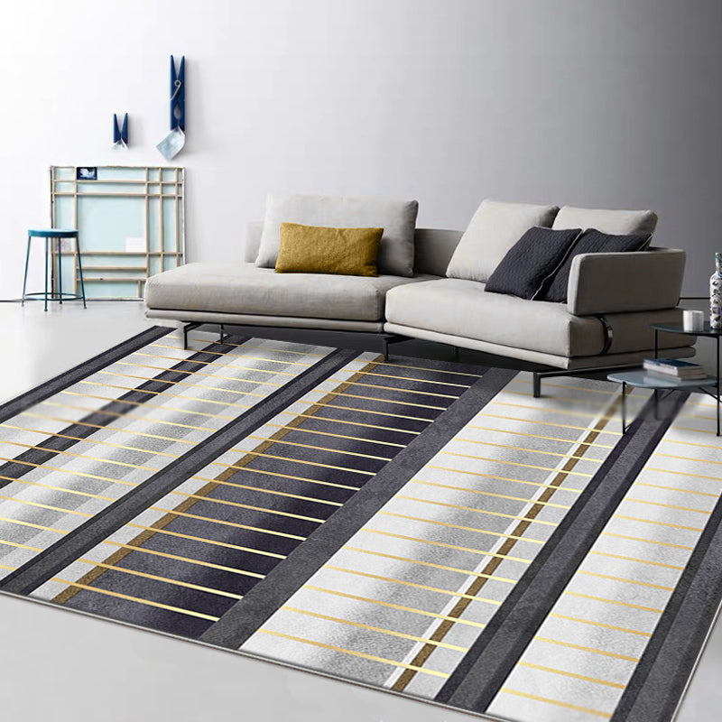 Black Modern Rug Polyester Striped Pattern Rug Pet Friendly Washable Non-Slip Area Rug for Living Room Clearhalo 'Area Rug' 'Modern' 'Rugs' Rug' 1897799