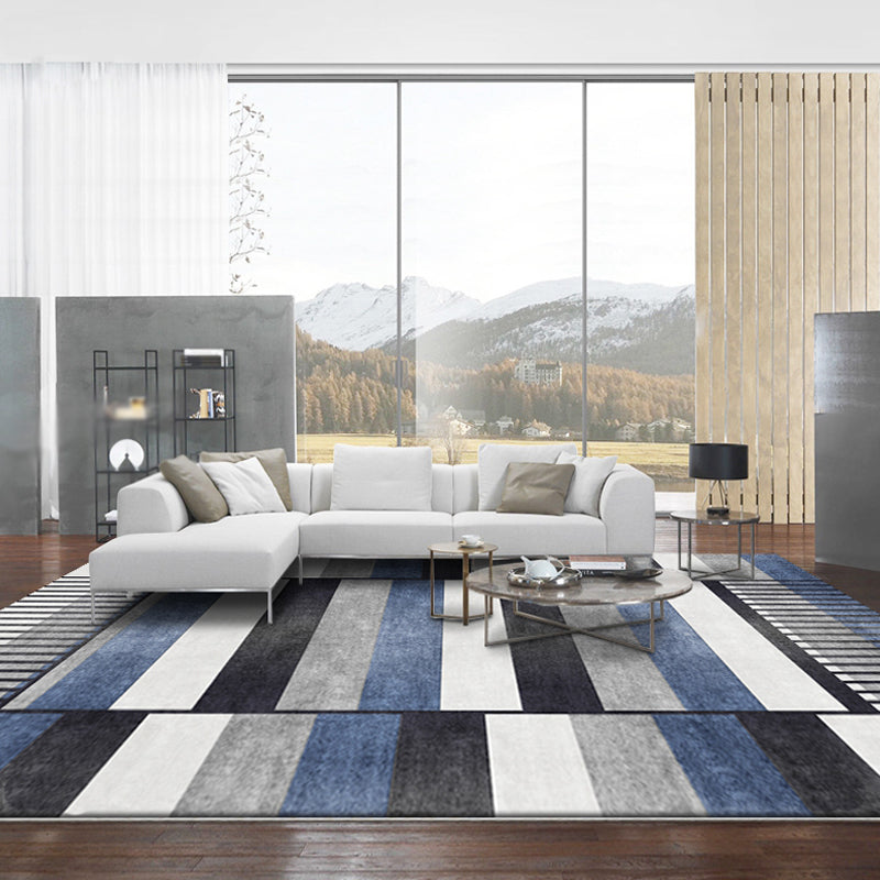 Blue Parlor Rug Modernism Striped Pattern Rug Polyester Machine Washable Non-Slip Backing Carpet Blue Clearhalo 'Area Rug' 'Modern' 'Rugs' Rug' 1897811