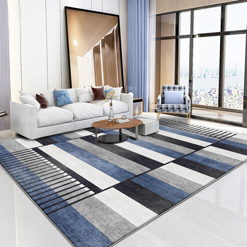 Blue Parlor Rug Modernism Striped Pattern Rug Polyester Machine Washable Non-Slip Backing Carpet Clearhalo 'Area Rug' 'Modern' 'Rugs' Rug' 1897812