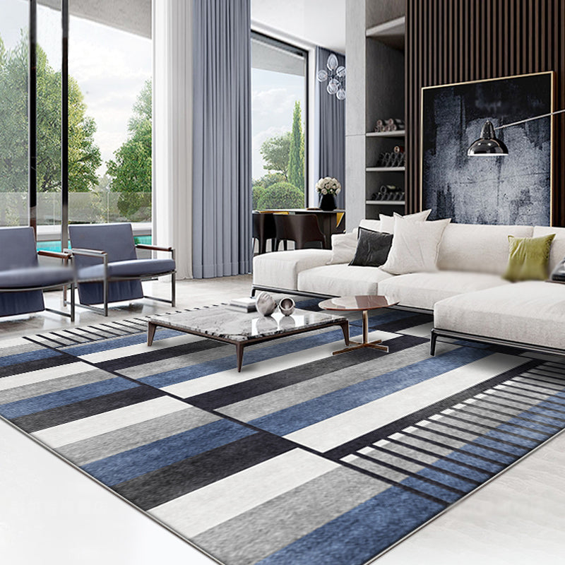 Blue Parlor Rug Modernism Striped Pattern Rug Polyester Machine Washable Non-Slip Backing Carpet Clearhalo 'Area Rug' 'Modern' 'Rugs' Rug' 1897813