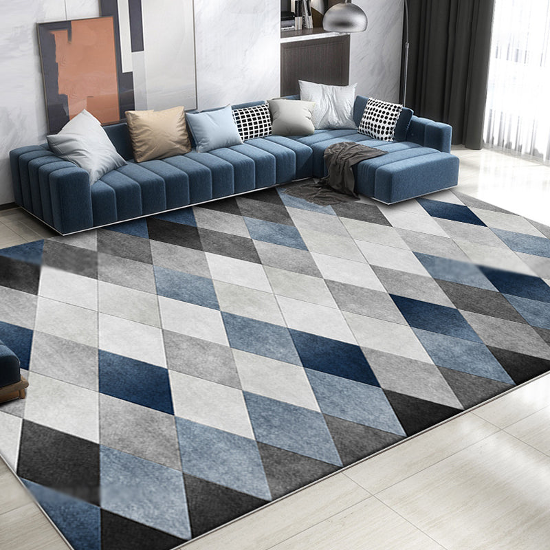 Contemporary Checked Pattern Rug Grey and Blue Polyester Carpet Washable Anti-Slip Backing Pet Friendly Indoor Rug for Bedroom Clearhalo 'Area Rug' 'Modern' 'Rugs' Rug' 1897819