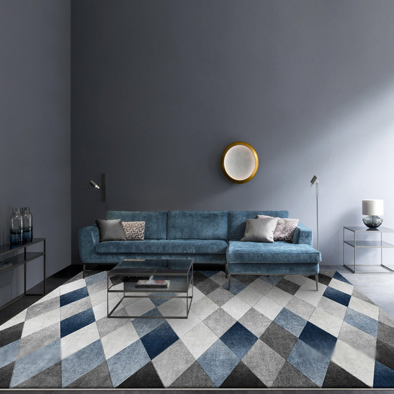 Contemporary Checked Pattern Rug Grey and Blue Polyester Carpet Washable Anti-Slip Backing Pet Friendly Indoor Rug for Bedroom Clearhalo 'Area Rug' 'Modern' 'Rugs' Rug' 1897820