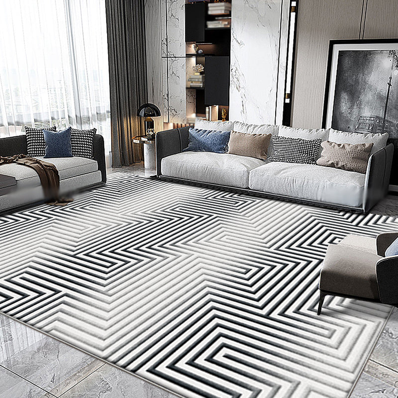 Modernism Parlour Area Rug Grey Striped Pattern Rug Polyester Washable Non-Slip Pet Friendly Area Rug Grey Clearhalo 'Area Rug' 'Modern' 'Rugs' Rug' 1897825