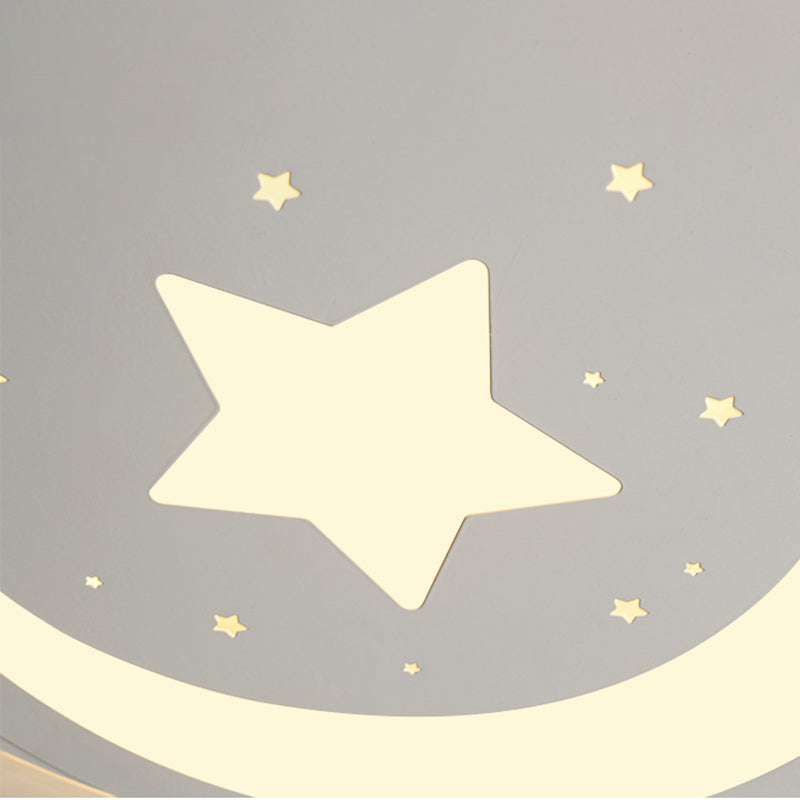 Creative Moon&Star Ceiling Light Metal White LED Flush Mount Light for Kid Bedroom Corridor Clearhalo 'Ceiling Lights' 'Close To Ceiling Lights' 'Close to ceiling' 'Flush mount' Lighting' 189786