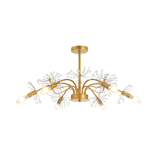 Elegant Gold Ceiling Pendant Light Candle 7 Lights Metal Chandelier with Crystal Dandelion for Hotel Clearhalo 'Ceiling Lights' 'Chandeliers' 'Modern Chandeliers' 'Modern' Lighting' 189790