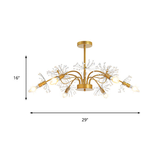 Elegant Gold Ceiling Pendant Light Candle 7 Lights Metal Chandelier with Crystal Dandelion for Hotel Clearhalo 'Ceiling Lights' 'Chandeliers' 'Modern Chandeliers' 'Modern' Lighting' 189791