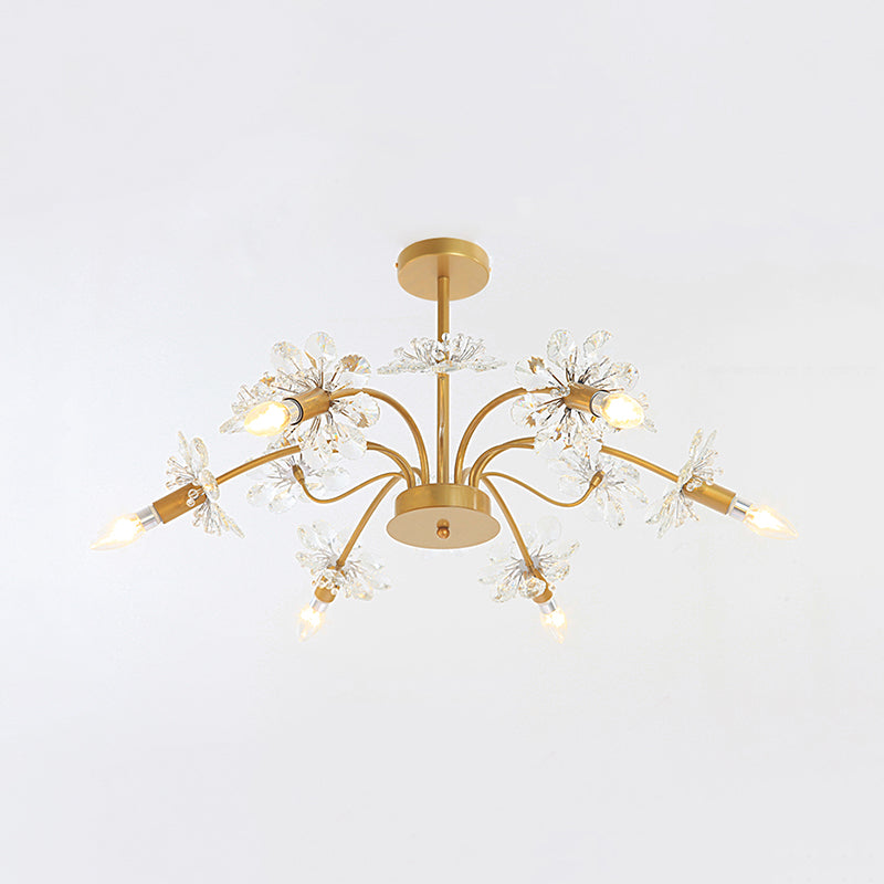 Elegant Gold Ceiling Pendant Light Candle 7 Lights Metal Chandelier with Crystal Dandelion for Hotel Clearhalo 'Ceiling Lights' 'Chandeliers' 'Modern Chandeliers' 'Modern' Lighting' 189793