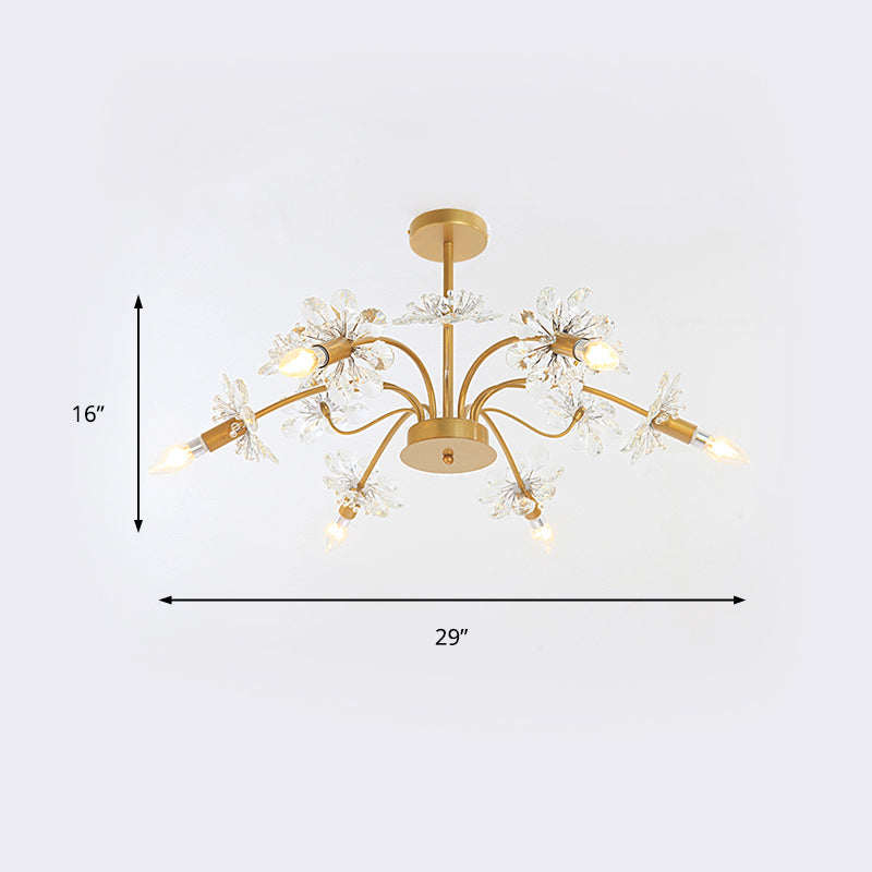 Elegant Gold Ceiling Pendant Light Candle 7 Lights Metal Chandelier with Crystal Dandelion for Hotel Clearhalo 'Ceiling Lights' 'Chandeliers' 'Modern Chandeliers' 'Modern' Lighting' 189794