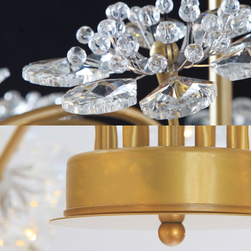 Elegant Gold Ceiling Pendant Light Candle 7 Lights Metal Chandelier with Crystal Dandelion for Hotel Clearhalo 'Ceiling Lights' 'Chandeliers' 'Modern Chandeliers' 'Modern' Lighting' 189795