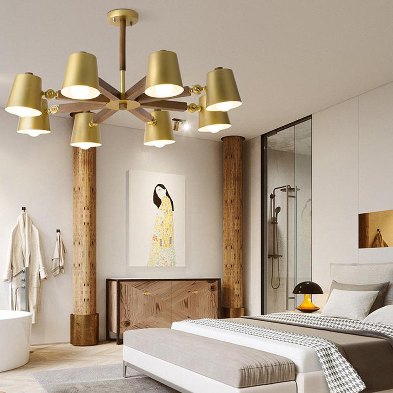 Metal Bucket Shade Chandelier Bedroom Restaurant Contemporary Hanging Light in Brass 8 Brass Clearhalo 'Ceiling Lights' 'Chandeliers' 'Modern Chandeliers' 'Modern' Lighting' 189818