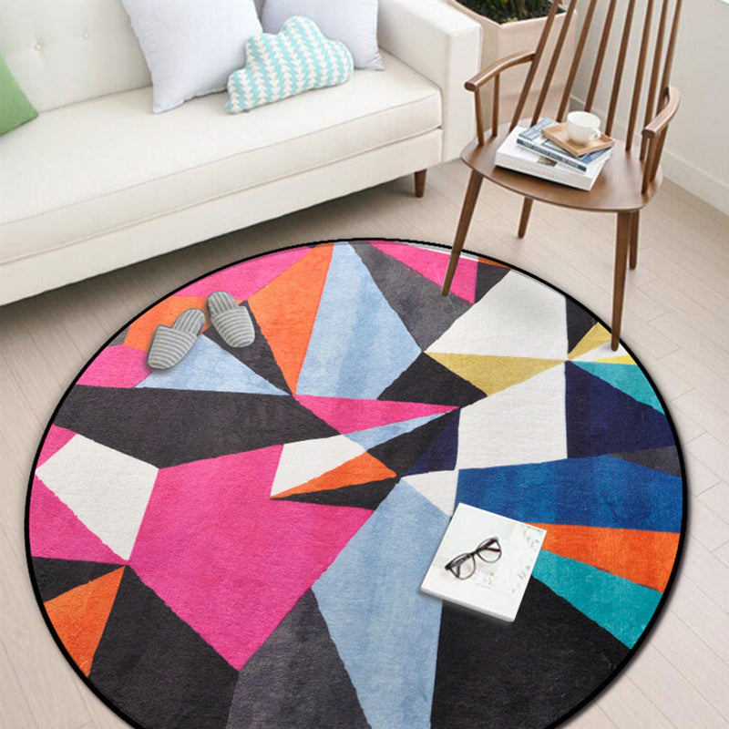 Unique Multi Colored Geometric Rug Polyester Contemporary Indoor Rug Machine Washable Carpet for Home Rose Red Clearhalo 'Area Rug' 'Rug' 1898234