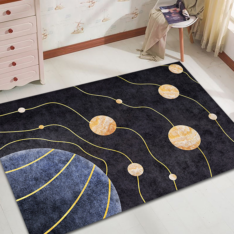 Modern Space Planet Indoor Rug Black Polyester Rug Stain Resistant Area Carpet for Home Black Clearhalo 'Area Rug' 'Modern' 'Rugs' Rug' 1898419