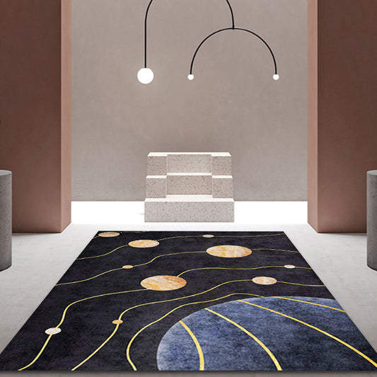 Modern Space Planet Indoor Rug Black Polyester Rug Stain Resistant Area Carpet for Home Clearhalo 'Area Rug' 'Modern' 'Rugs' Rug' 1898420