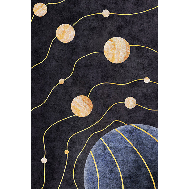 Modern Space Planet Indoor Rug Black Polyester Rug Stain Resistant Area Carpet for Home Clearhalo 'Area Rug' 'Modern' 'Rugs' Rug' 1898421