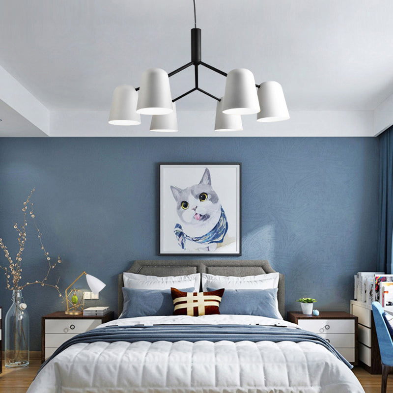 Iron Bell Shade Chandelier Nordic Simple Pendant Light in Black and White for Study Room 6 White Clearhalo 'Ceiling Lights' 'Chandeliers' 'Modern Chandeliers' 'Modern' Lighting' 189845