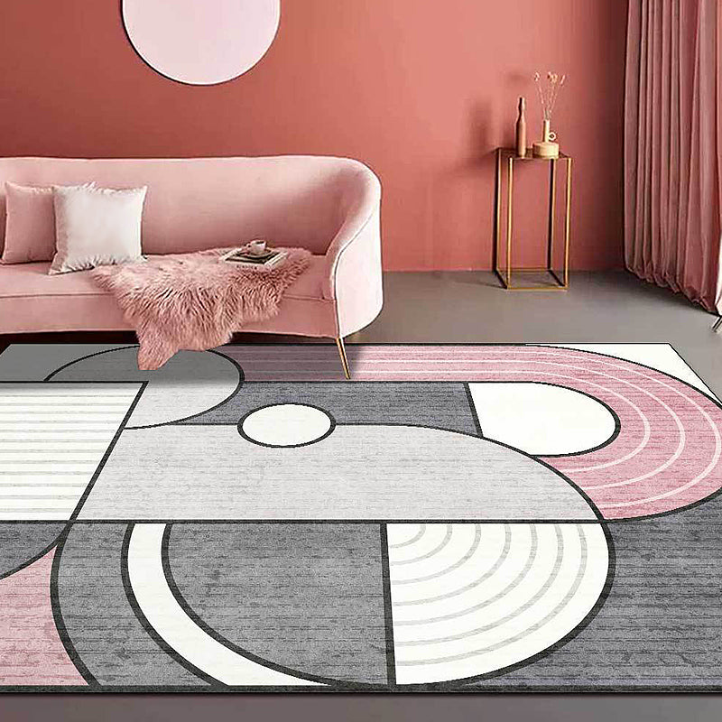 Pastel Pink Geometry Rug Synthetics Modern Carpet Washable Indoor Rug for Living Room Clearhalo 'Area Rug' 'Modern' 'Rugs' Rug' 1898456