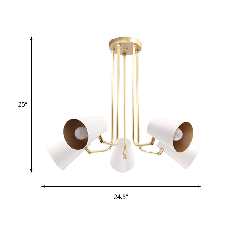 Rotatable 5 Lights Chandelier Coolie Shade Modern Metal Pendant Light in White for Study Room Clearhalo 'Ceiling Lights' 'Chandeliers' 'Modern Chandeliers' 'Modern' Lighting' 189852