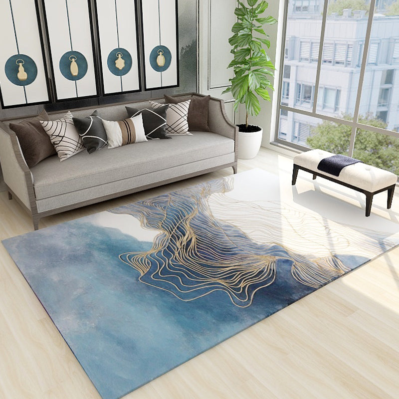 Trendy Flowing Swirls Rug Dark Color Synthetics Carpet Easy Care Anti-Slip Area Rug for Living Room Ocean Blue Clearhalo 'Area Rug' 'Rug' 1898600