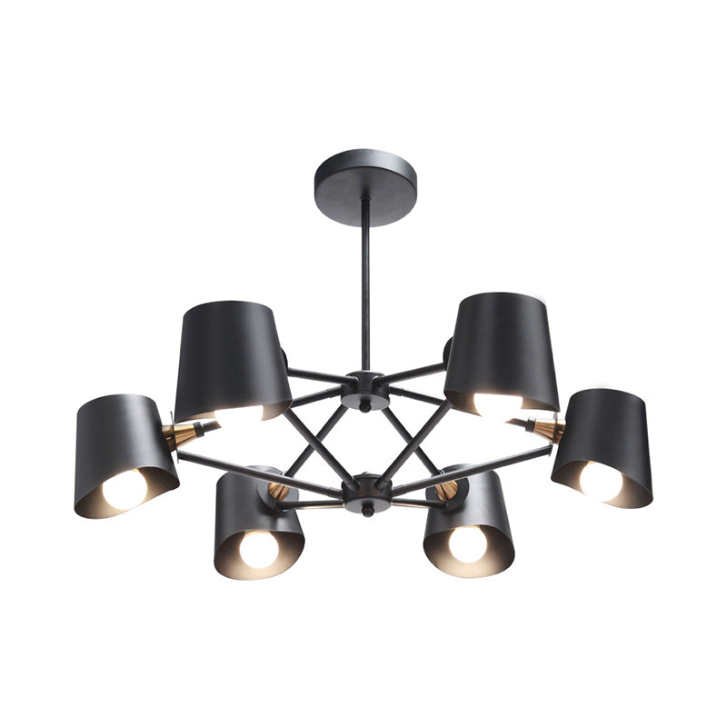 Bucket Shade Study Room Chandelier Metal 6 Lights Modern Pendant Light in Black Clearhalo 'Ceiling Lights' 'Chandeliers' 'Modern Chandeliers' 'Modern' Lighting' 189866