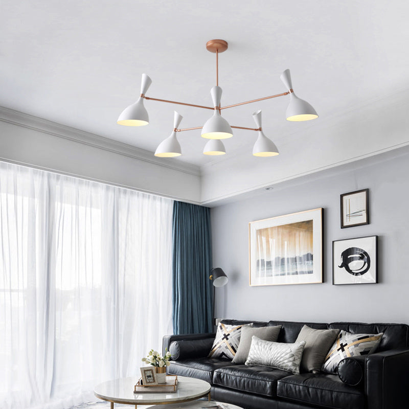 Living Room Funnel Shaped Chandelier with Black/White Shade Metal Contemporary Brass Hanging Light 6 White Clearhalo 'Ceiling Lights' 'Chandeliers' 'Modern Chandeliers' 'Modern' Lighting' 189870