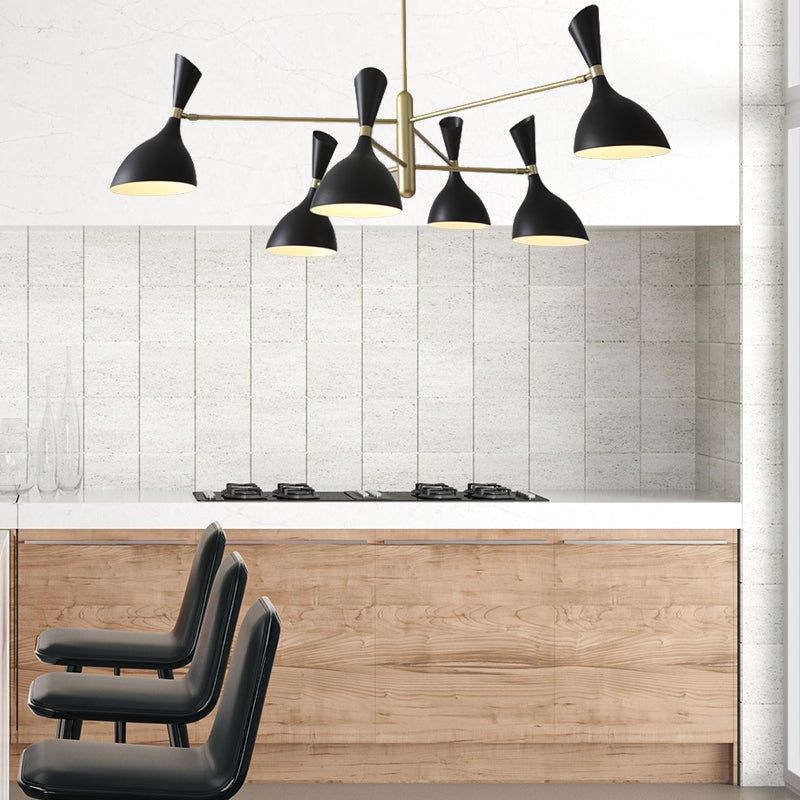 Living Room Funnel Shaped Chandelier with Black/White Shade Metal Contemporary Brass Hanging Light 6 Black Clearhalo 'Ceiling Lights' 'Chandeliers' 'Modern Chandeliers' 'Modern' Lighting' 189877