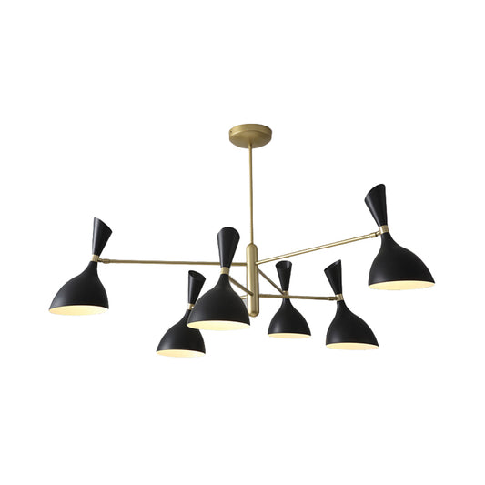 Living Room Funnel Shaped Chandelier with Black/White Shade Metal Contemporary Brass Hanging Light Clearhalo 'Ceiling Lights' 'Chandeliers' 'Modern Chandeliers' 'Modern' Lighting' 189879