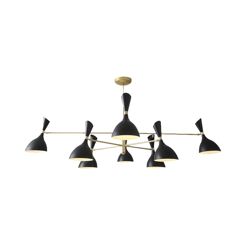 Living Room Funnel Shaped Chandelier with Black/White Shade Metal Contemporary Brass Hanging Light 8 Black Clearhalo 'Ceiling Lights' 'Chandeliers' 'Modern Chandeliers' 'Modern' Lighting' 189880