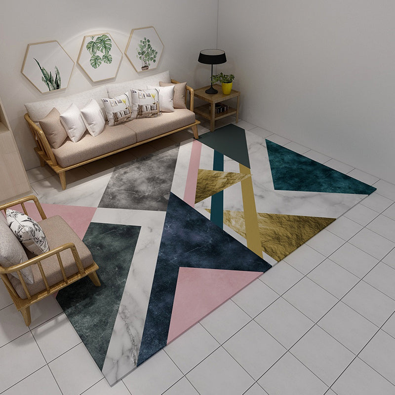 Stylish Geometric Rug Multi Colored Contemporary Indoor Rug Polyester Easy Care Non-Slip Area Carpet for Home Green Clearhalo 'Area Rug' 'Modern' 'Rugs' Rug' 1898801