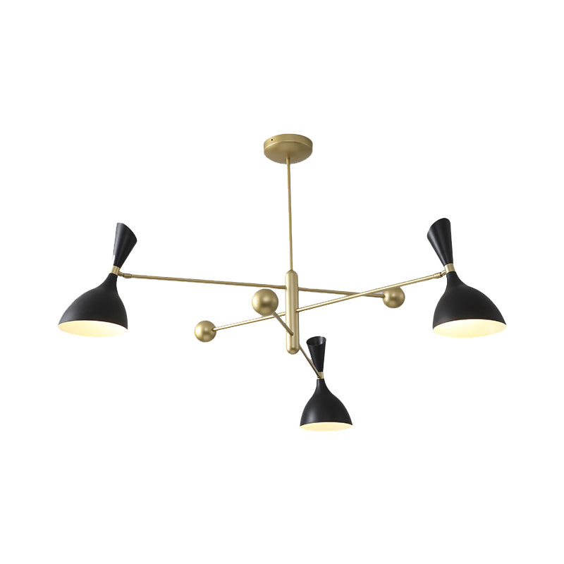 Living Room Funnel Shaped Chandelier with Black/White Shade Metal Contemporary Brass Hanging Light Clearhalo 'Ceiling Lights' 'Chandeliers' 'Modern Chandeliers' 'Modern' Lighting' 189882