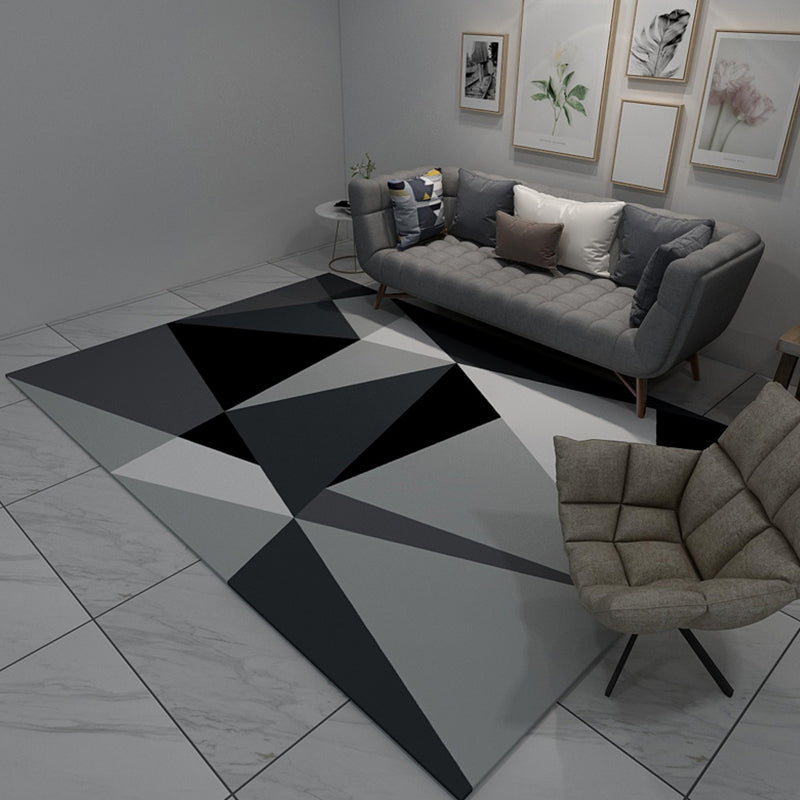 Scandinavian Living Room Rug Soft Color Geometry Carpet Polypropylene Non-Slip Machine Wash Rug Black Clearhalo 'Area Rug' 'Modern' 'Rugs' Rug' 1898821