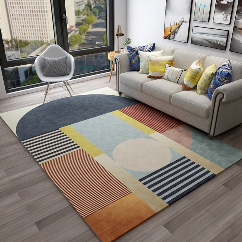 Colorful Abstract Geometric Rug Polypropylene Bold Area Carpet Washable Pet-Friendly Rug for Living Room Dark Blue Clearhalo 'Area Rug' 'Modern' 'Rugs' Rug' 1898852