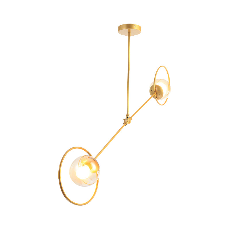 Clear Glass Modo Hanging Light with Ring 2 lights Modern Chandelier in Gold for Bedroom Clearhalo 'Ceiling Lights' 'Chandeliers' 'Modern Chandeliers' 'Modern' Lighting' 189888