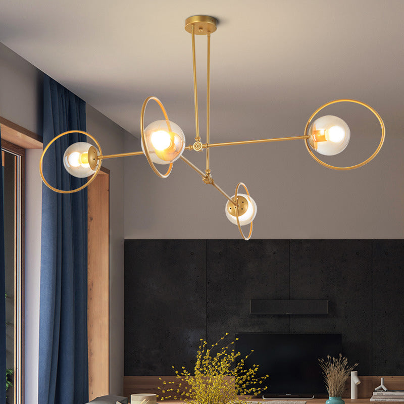 Simple Stacked Chandelier Multi-Head Metal Suspension Light with Ring in Gold for Villa 4 Gold Clearhalo 'Ceiling Lights' 'Chandeliers' 'Modern Chandeliers' 'Modern' Lighting' 189916