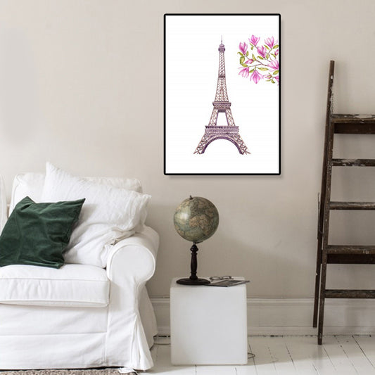 Illustration Landmark Wall Art Modern Stunning Eiffel Tower and Blossom Canvas in Pink