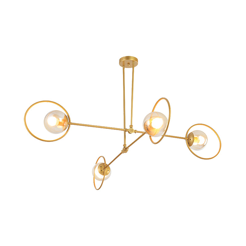 Simple Stacked Chandelier Multi-Head Metal Suspension Light with Ring in Gold for Villa Clearhalo 'Ceiling Lights' 'Chandeliers' 'Modern Chandeliers' 'Modern' Lighting' 189918